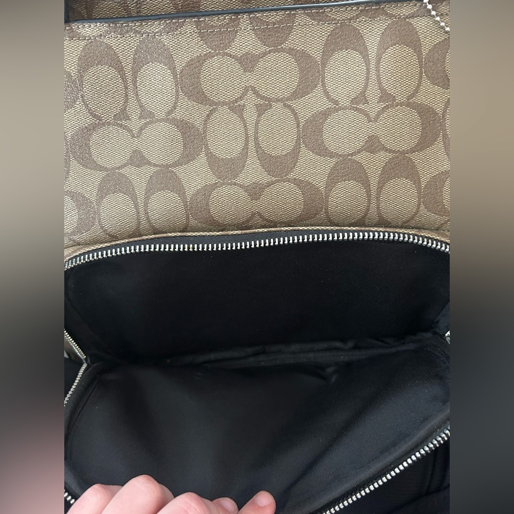 COACH Court Tote Bag Purse in Signature Print Brown Black Silver - Picture 6 of 16